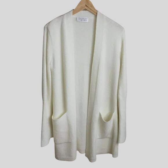 VTG Badgley Mischka White Knit Cardigan Skirt Set S Sparkle Lurex Lounge Party - Picture 2 of 14